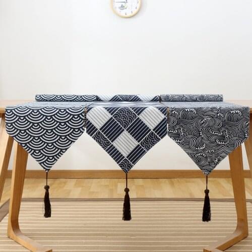 Retro Japanese Linen Cotton Table Runner Lattice Tea Table TV Cabinet Cover Tablecloth Table Flag Decoration Home Table Decor