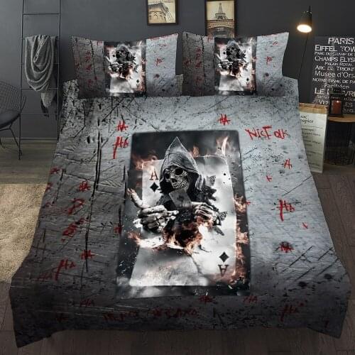 Gambler God Skull Bedding Sets queen size 3D poker skull Quilt Cover set Bed bedline AU US size Black Bedclothes