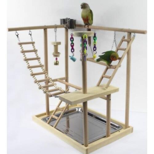 Wood Parrot Playground Bird Perch with Ladders Feeder Parrot Bite Toys Bird frame Stand Cage Bird Suspension Bridge WF925