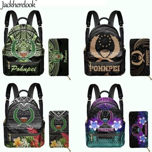 Jackherelook Pohnpei Polynesian Purple Design Womens Fashion Mini Backpack Wallet 2pcs/Set Girls Small Campus Schoolbag Satchel