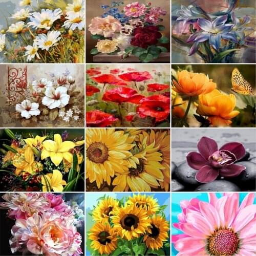 GATYZTORY Painting By Numbers For Adults Pink Flowers Acrylic Peinture Pair Number Oil Canvas Drawing 40*50 Frame Diy Decor Home