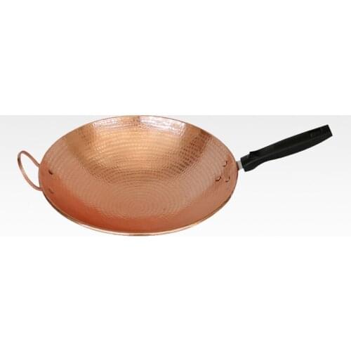 Pure manual thickening red copper frying pan tableware handmade pot Chinese wok stewpan kitchen round bottom flast gas cooker