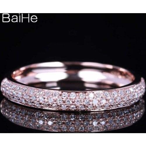 BAIHE Solid 10K Rose Gold 0.2ct H/SI Round Natural Diamonds Wedding Gift Engagement Ring Women Trendy Fine Jewelry Diamond Ring
