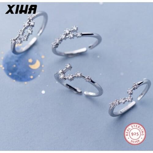 925 Sterling Silver Rings for Women CZ Zircon 12 Constellation Sign of the Zodiac Rings Aries Leo Cancer Libra Adjustable Ring
