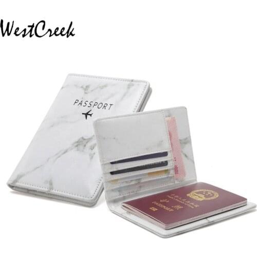 WESTCREEK Brand RFID Blocking PU Leather ID Card Holder Wallet Purse Marble Travel Passport Book