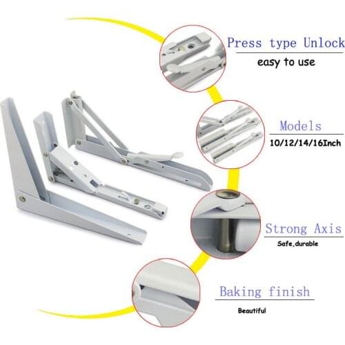 2 PackTriangle Folding Angle Bracket Adjustable Wall Mounted Durable Bearing Shelf Bracket DIY Home 8-20Inch White Table Bench