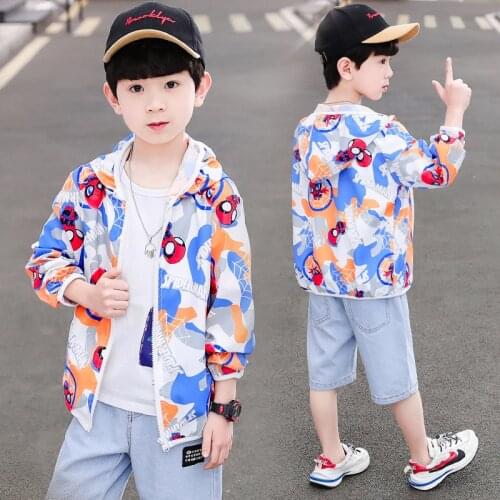 Spring Summer Boy Coats Long Sleeve Zipper Hooded Girls Sun Protection Jackets Boy Clothes