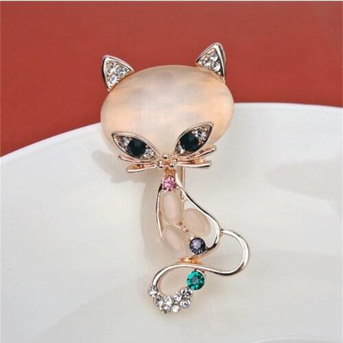 Fashion Women Fox Shape Opal Brooch Colorful Rhinestone Dress Decorative Pin