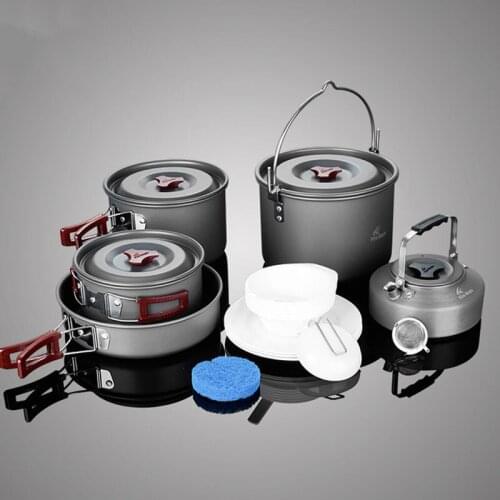 Set of pots outdoor 6-7 people camping picnic party portable teapot frying pan multi-function type walking self-driving pot