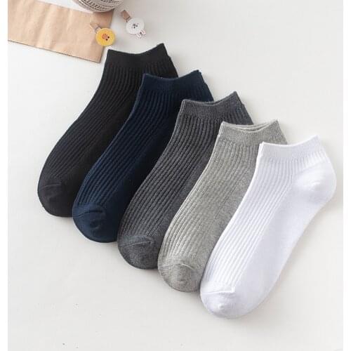 5Pairs Cotton Mens Ankle Socks White Black Solid Men Short Socks Spring Summer Men Socks Breathable Comfy Male Hosiery 39-45