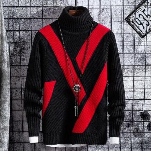 Arrival New men Autumn costume Two-Toned Cross-Striped Long-Sleeved Turtlenecked Acrylic Cotton Woolen Pullover Sweater