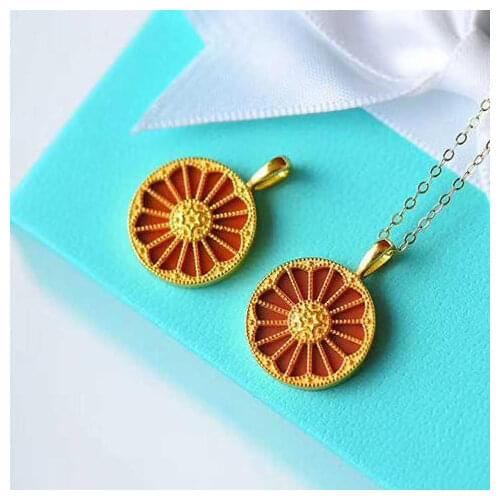 New silver inlaid South Red chalcedony Round Pendant Necklace Chinese style retro unique sand gold craft charm womens jewelry