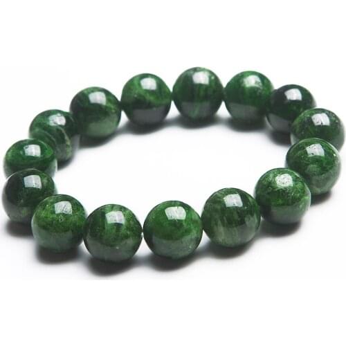 13mm Free Shipping Genuine Green Diopside Natural Stone Bracelets For Women Mens Stretch Charm Round Beads Bracelet