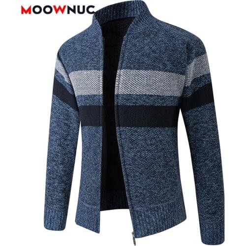 Casual Cardigan 2020 Mens Fashion Sweaters Coat Thick Long Sleeves Striped Slim Classic Keep Warm Male Spring Autumn MOOWNUC