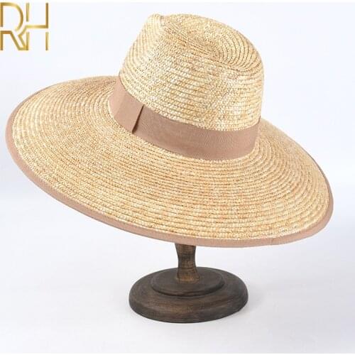 RH Cowboy Summer Straw Caps Wheat Brim UV Protect Female Jazz Beach Sun Fedora Hat For Holiday Travel