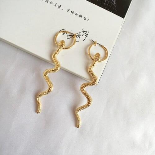 Punk Hip Hop Style Gold Color Metal Animal Snake Earring Rock Fashion Style Snake Pendant Earrings For Women Girl Party