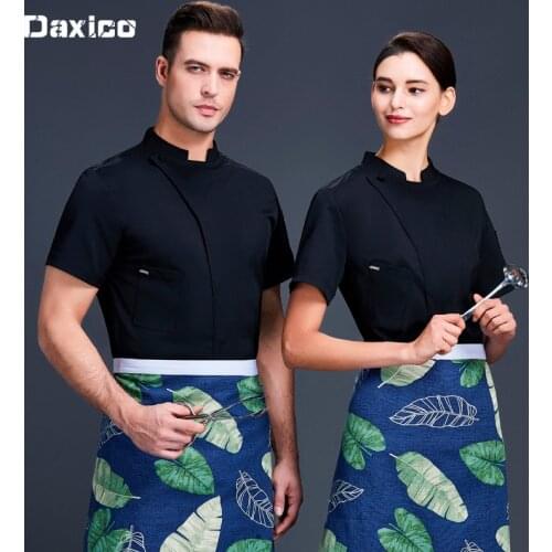 Chef Uniform Breathable Short Sleeve Restaurant Chef Jacket Baking Cooking Work Clothes Woman Man Food Service Waiter Apron