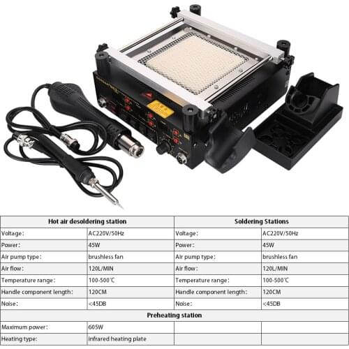 Gordak-3-in-1 Hot Air Gun Welding Tools BGA Hot Air Gun Infrared IR Soldering Iron Pre-heater Preheating Station 863 220V