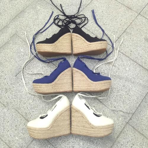 New Arrival Womens Platform High Heels Wedge Shoes Sexy Ladies Straw Braid Cross-tied Gladiator Wedges Size 33-40 Women Pumps