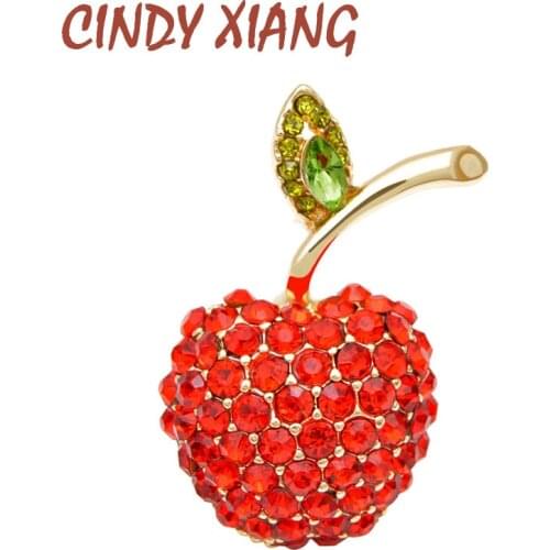 CINDY XIANG Red Rhinestone Apple Brooches For Women Cute Small Fruit Brooch Pin Summert-shirt Fashion Jewelry High Quality New
