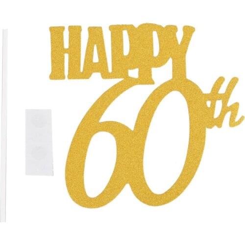 1pc Gold Happy 60th Topper Glitter Silhouette Wedding Cake Topper Wedding/Birthday/Party Cake Topper Cake Decoration