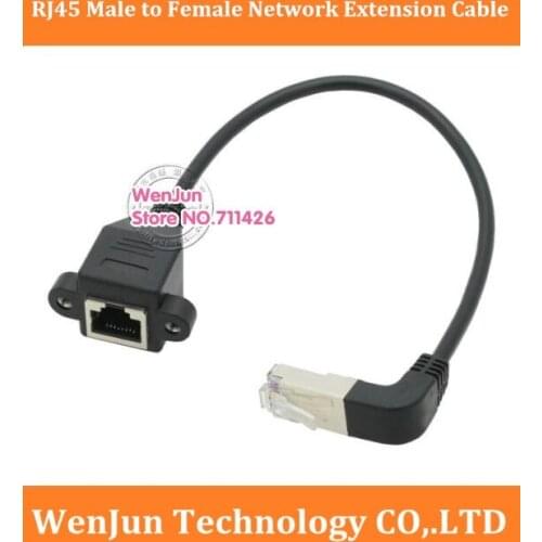 10pcs/lot new Down Angled / UP Angled RJ45 Male to Female Panel Mount Ethernet LAN Network Extension Cable 30cm / 60cm / 1m