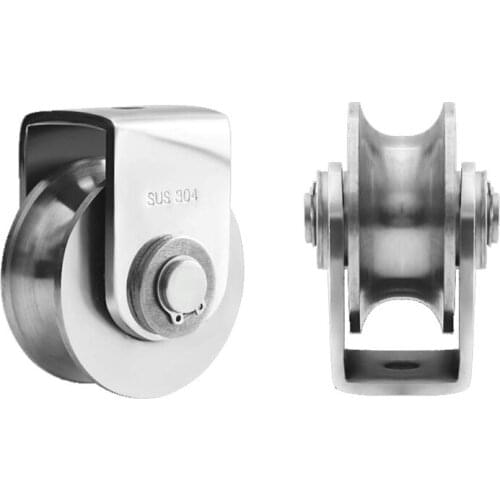2 Pcs Pulley Block U 304 Stainless Steel Pulley Roller Duplex Bearing Silent Detachable Heavy Duty Grooved Wheel Loading