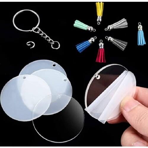 48 Pcs Acrylic Keychain Blanks with Key Rings Round Clear Discs Circles Tassel U2JF