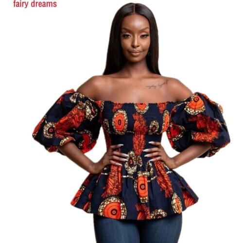African Dashiki Print Ladies Sexy Off Shoulder Lantern Sleeves Ankara Casual Outfit Party Clubwear Women Upper Outer Garment