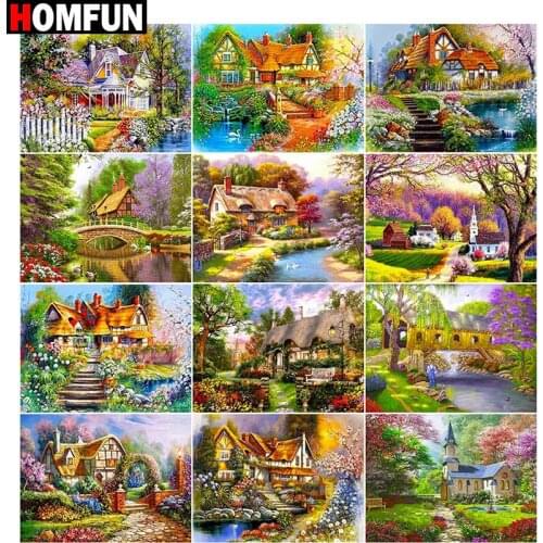 HOMFUN Full Square/Round Drill 5D DIY Diamond Painting "House landscape map" Embroidery Cross Stitch 5D Home Decor Gift