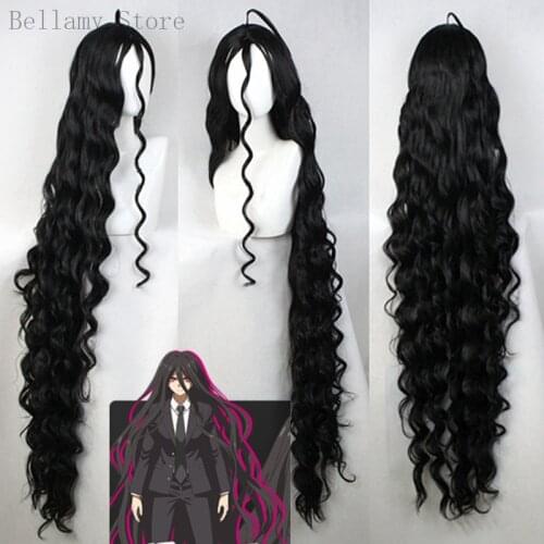Anime Danganronpa Izuru Kamukura Cosplay Hairwear Long Black Wave 59 inch long Wig+Wig Cap