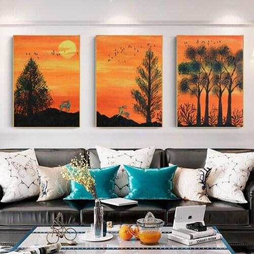 BALLEAY ART Vintage Prints Moon Light Sence Canvas Painting Wall Art For Living Room Decoration Oil Picture Paintingon Canvas