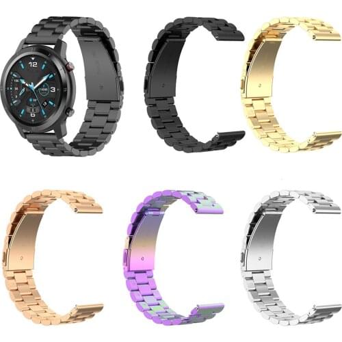 22MM Three-bead Stainless Steel Watchband for Samsung Galaxy Watch 3 for POLAR Grit X for Ticwatch PRO for Huawei GT 2e Watch