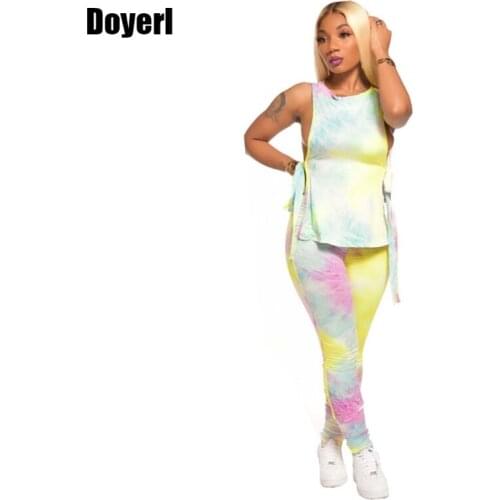 Tie Dye Two Piece Pants Set for Women Clothing Wholesale Women Set Summer Club Outfits Matching Stacked Leggings Set Joggers