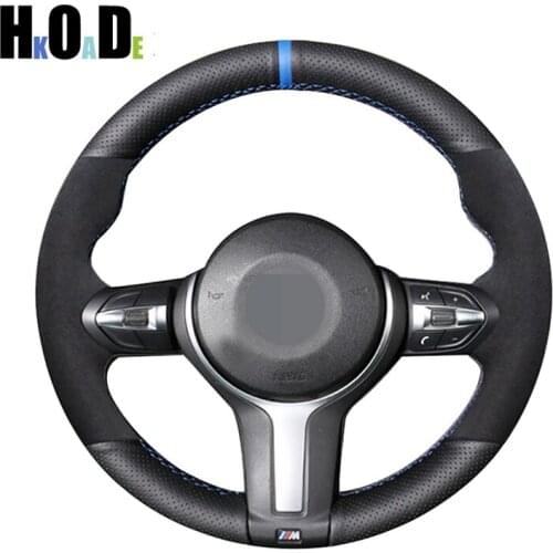 Car Steering Wheel Cover for BMW F87 M2 F80 M3 F82 F12 F13 F85 X5 M F86 X6 M F33 F30 M4 M5 M6 Hand sewing Black Genuine Leather