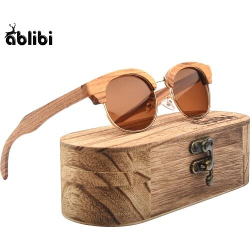 Wood Sunglasses Men ,Polarized UV400 Wooden Semi Rimless Zebra Sunglasses for Men,Engraved Gift for your friends on Birthday