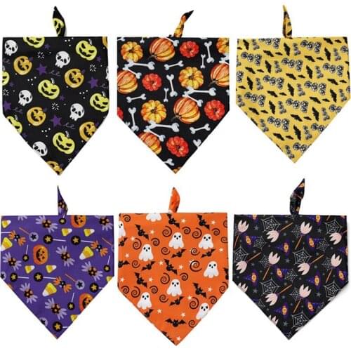 Double Sided Halloween Pet Dog Bandana Triangular Scarf Pumpkin Bat Ghost Saliva Bibs Scarf For Pet Dog Cat Pet Kerchief