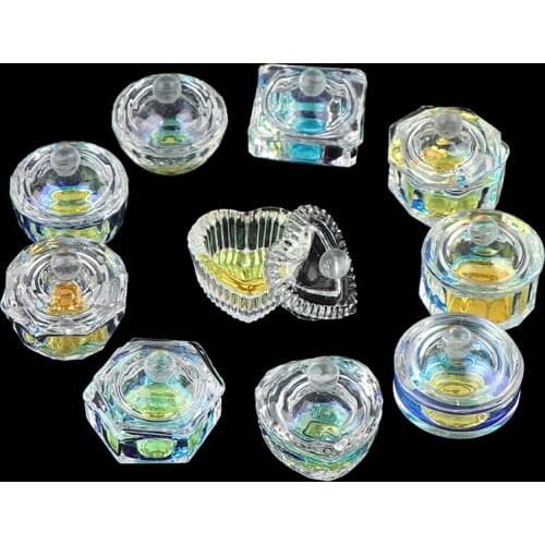 Hot Rainbow Crystal Clear Acrylic Liquid Dish Tappen Dish Glass Cup With Lid Bowl For Acrylic Powder Monomer Nail Art Tool Kit