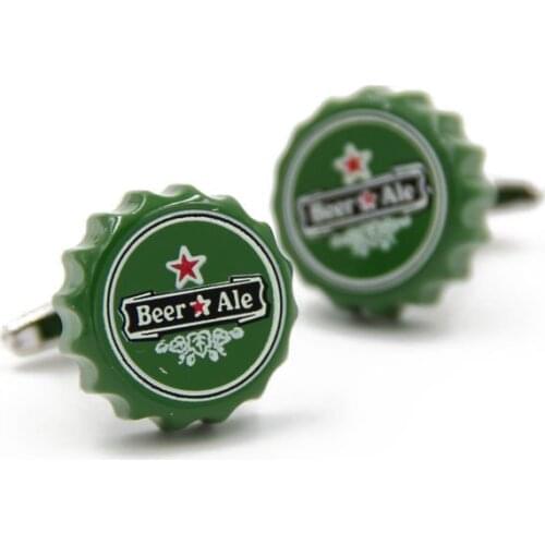 IGame Factory Price Retail Fashion Cufflinks Green Color Novelty Beer Bottle Cap Design Brass Cuff Links