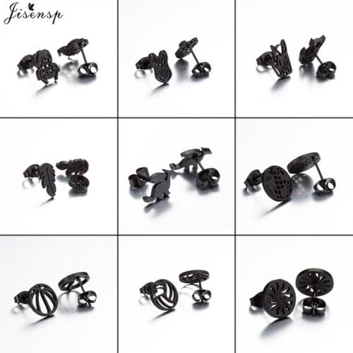 Jisensp Simple Fashion Stainless Steel Earrings Black Color Vintage Dragon Stud Earrings Animal Jewelry for Women Men Party Gift