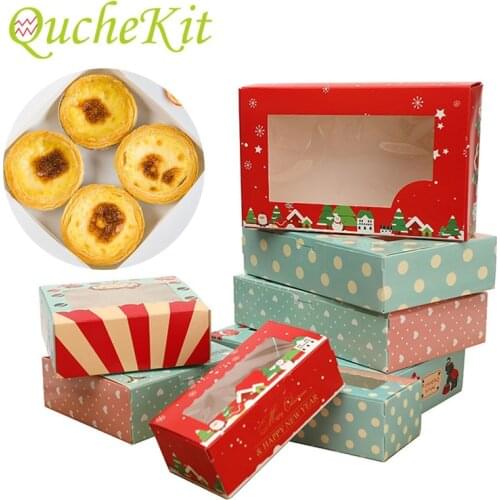 5Pcs Paper Gift Box With Window Cookie Muffin Cake Egg Tart Packaging Boxes Wedding Home Christmas Party Cake Decorating Supply