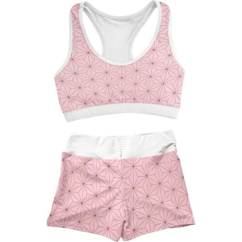 Anime Demon Slayer Kamado Nezuko Cosplay Summer Vest Crop Top Shorts Sportwear Two Pieces Set