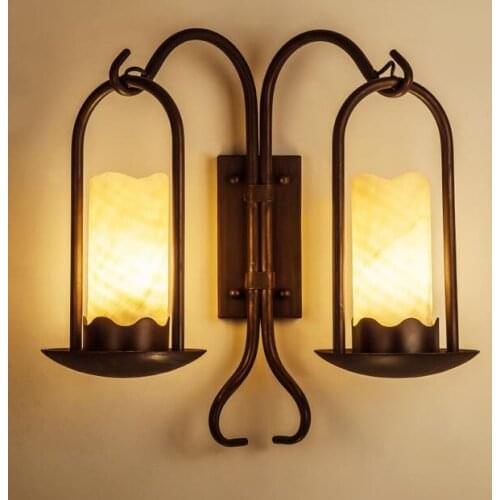 Creative personality bedside lamp American retro iron imitation marble minimalist living room wall lamp aisle stairs GY254