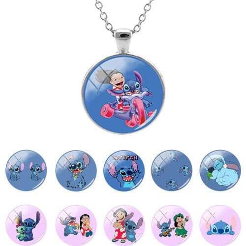 Disney Lilo & Stitch Steve Cartoon Pictures 25mm Glass Dome Pendant Necklace for Kids Party Gifts Cabochon Unisex Jewelry DSN428