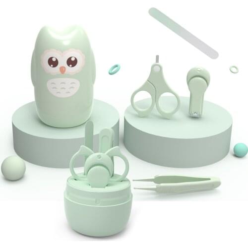 4pcs Baby Nail Trimmer Clipper Scissor File Tweezer Cartoon Baby Nail Care Kit With Owl Box Newborn Infant Safety Manicure Set