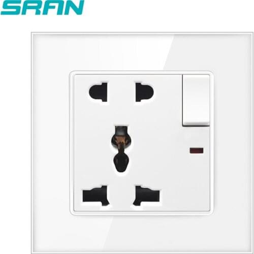 International Universal 5-hole Socket With Switch High Quality Home Decoration Accessories 86*86 Crystal Tempered Glass Panel