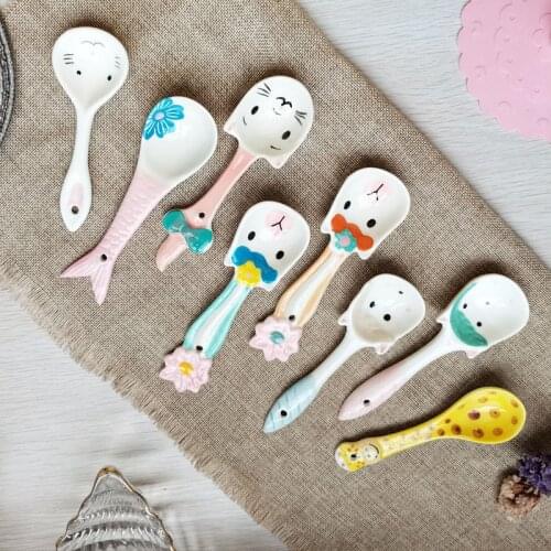 Lovely Dessert Spoon Ceramic Creative Stir Spoon Spoon Spoon for Household Dinner Spoon Long Handle Spoon