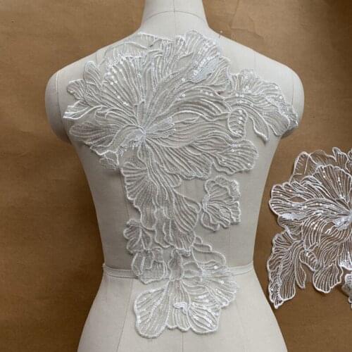 Sew Patches Lace Fabric Appliques-Collar Sequin Flower Wedding-Decoration Embroidered