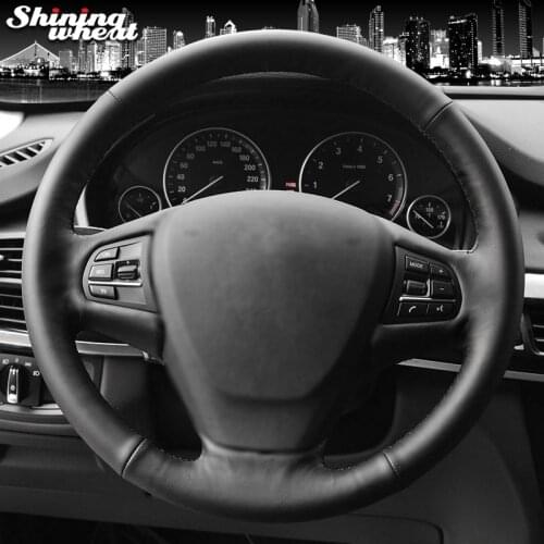 Shining wheat Black Genuine Leather Car Steering Wheel Cover for BMW F25 X3 2011-2017 F15 X5 2014