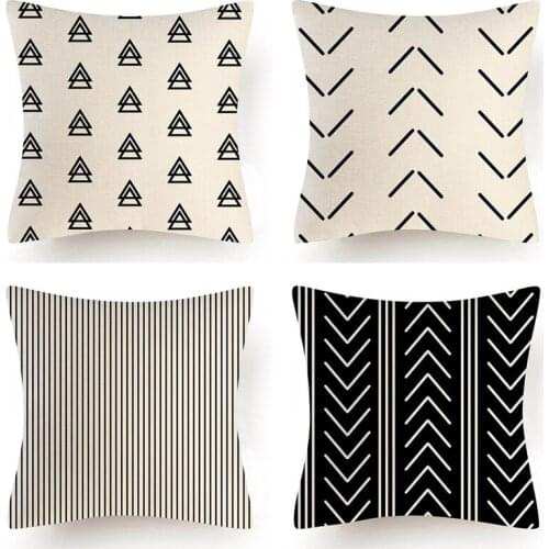4 PCS Cushion Cover Decorative Flax Print Throw Pillow Cover 45X45 Home Decor Square Living Room Pillowcase